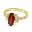 14K Yellow Gold Oval North South Garnet and Diamond Art Deco Semi Precious Ring