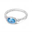 14K White Gold Oval Blue Topaz and Diamond Beaded Band Semi Precious Ring