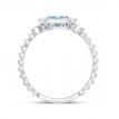 14K White Gold Oval Blue Topaz and Diamond Beaded Band Semi Precious Ring