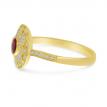 14K Yellow Gold Round Ruby and Diamond Precious Art Deco Ring