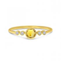 14K Yellow Gold Round Citrine and Diamond Stackable Semi Precious Ring