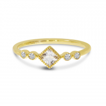 14K Yellow Gold Princess White Topaz and Diamond Stackable Semi Precious Ring