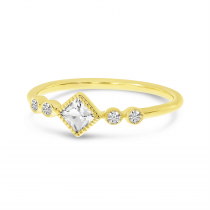 14K Yellow Gold Princess White Topaz and Diamond Stackable Semi Precious Ring