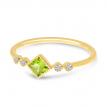 14K Yellow Gold Princess Peridot and Diamond Stackable Semi Precious Ring