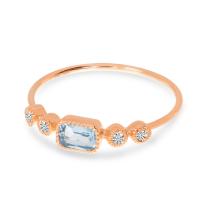 14K Rose Gold Octagon Aquamarine and Diamond Stackable Semi Precious Ring