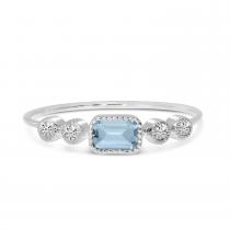 14K White Gold Octagon Aquamarine and Diamond Stackable Semi Precious Ring