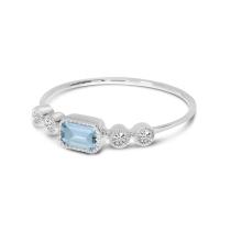 14K White Gold Octagon Aquamarine and Diamond Stackable Semi Precious Ring