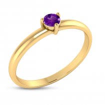 14K Yellow Gold 3mm Round Amethyst Birthstone Ring