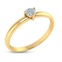 14K Yellow Gold 3mm Round Aquamarine Birthstone Ring