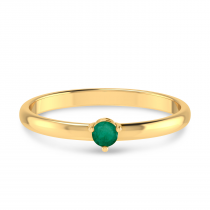14K Yellow Gold 3mm Round Emerald Birthstone Ring