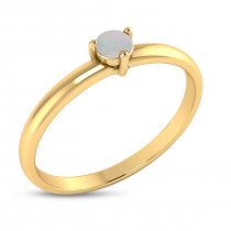 14K Yellow Gold 3mm Round Opal Birthstone Ring