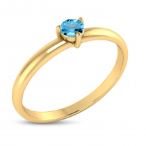 14K Yellow Gold 3mm Round Blue Topaz Birthstone Ring