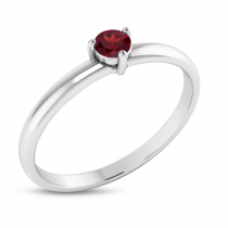 14K White Gold 3mm Round Garnet Birthstone Ring