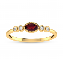 10K Yellow Gold Oval Garnet and Diamond Stackable Ring