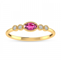 10K Yellow Gold Oval Pink Topaz and Diamond Stackable Ring