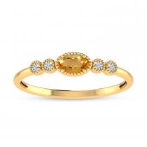10K Yellow Gold Oval Citrine and Diamond Stackable Ring