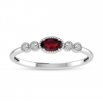 10K White Gold Oval Garnet and Diamond Stackable Ring