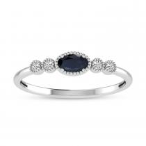 10K White Gold Oval Sapphire and Diamond Stackable Ring