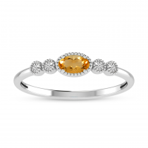 10K White Gold Oval Citrine and Diamond Stackable Ring