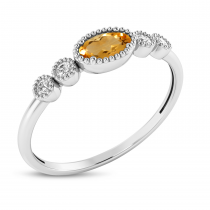 10K White Gold Oval Citrine and Diamond Stackable Ring