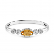 10K White Gold Oval Citrine and Diamond Stackable Ring