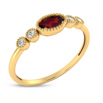 14K Yellow Gold Oval Garnet and Diamond Stackable Ring