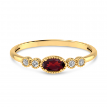 14K Yellow Gold Oval Garnet and Diamond Stackable Ring