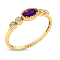 14K Yellow Gold Oval Amethyst and Diamond Stackable Ring