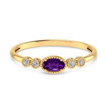 14K Yellow Gold Oval Amethyst and Diamond Stackable Ring