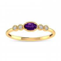 14K Yellow Gold Oval Amethyst and Diamond Stackable Ring