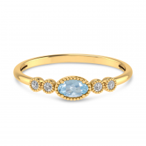 14K Yellow Gold Oval Aquamarine and Diamond Stackable Ring