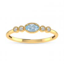 14K Yellow Gold Oval Aquamarine and Diamond Stackable Ring