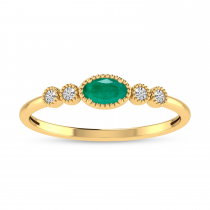 14K Yellow Gold Oval Emerald and Diamond Stackable Ring