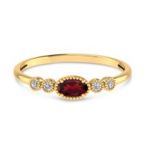 14K Yellow Gold Oval White Topaz and Diamond Stackable Ring