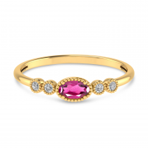 14K Yellow Gold Oval Pink Tourmaline and Diamond Stackable Ring