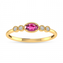 14K Yellow Gold Oval Pink Tourmaline and Diamond Stackable Ring