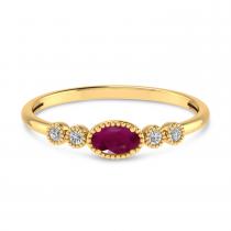 14K Yellow Gold Oval Ruby and Diamond Stackable Ring