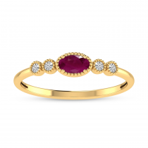 14K Yellow Gold Oval Ruby and Diamond Stackable Ring