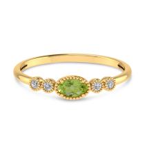 14K Yellow Gold Oval White Topaz and Diamond Stackable Ring