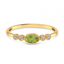 14K Yellow Gold Oval Peridot and Diamond Stackable Ring
