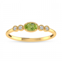 14K Yellow Gold Oval Peridot and Diamond Stackable Ring