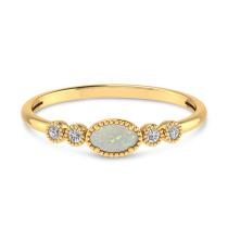 14K Yellow Gold Oval White Topaz and Diamond Stackable Ring