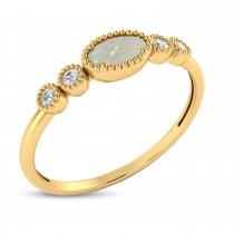 14K Yellow Gold Oval Opal and Diamond Stackable Ring