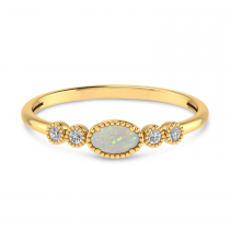 14K Yellow Gold Oval Opal and Diamond Stackable Ring