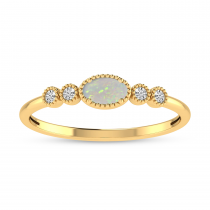 14K Yellow Gold Oval Opal and Diamond Stackable Ring