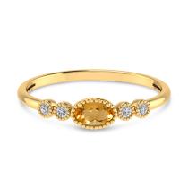14K Yellow Gold Oval White Topaz and Diamond Stackable Ring