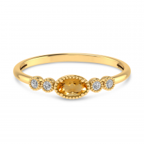 14K Yellow Gold Oval Citrine and Diamond Stackable Ring