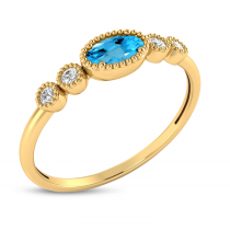 14K Yellow Gold Oval Blue Topaz and Diamond Stackable Ring