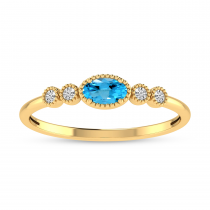 14K Yellow Gold Oval Blue Topaz and Diamond Stackable Ring