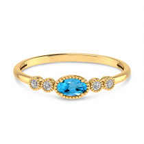 14K Yellow Gold Oval Blue Topaz and Diamond Stackable Ring